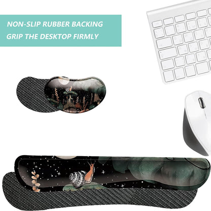 Keyboard Wrist Rest Mouse Wrist Support Set, Memory Foam Wrist Rest Pad for Computer Laptop Keyboard Mouse, Ergonomic Wrist Cushion Support for Typing Pain Relief, Gaming Home Office, Flowers Grass
