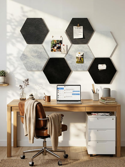 8 Pack Hexagon Felt Bulletin Board Tiles - 12" Large Thick Pin Board for Walls with 30 Push Pins, DIY Boards for Office Home School Decor, Aesthetic Hex Cork Board Alternative