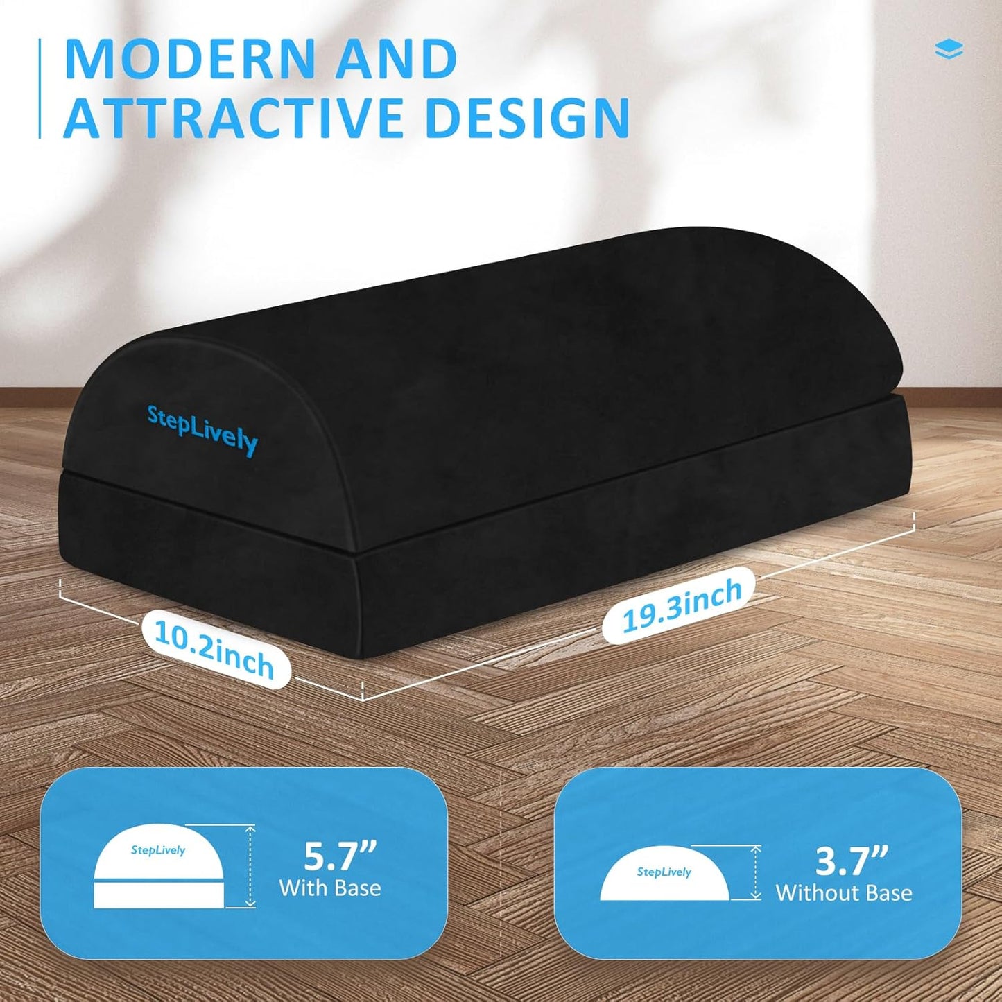 StepLively Foot Rest for Under Desk at Work, Comfortable Foot Stool with 2 Adjustable Heights, Footrest with Washable Cover, for Back & Hip Pain Relief, Suitable for Office, Home and Car (Black)