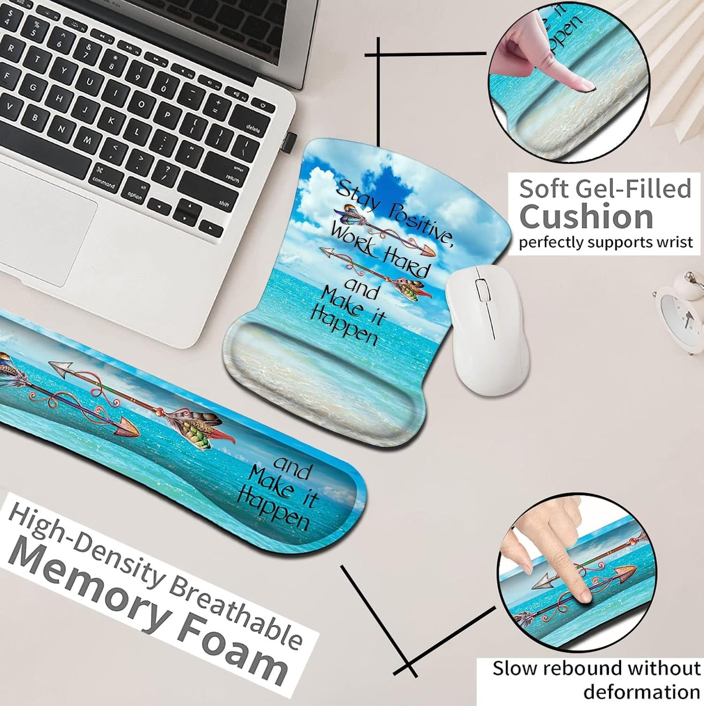 Mouse Pad with Wrist Support, Ergonomic Gel Mouse Pad Beautiful Flowers,Non-Slip Durable, Memory Foam Keyboard Wrist Rest, Suitable for Office Typing Games, Pink Hyacinths on Wood Panel