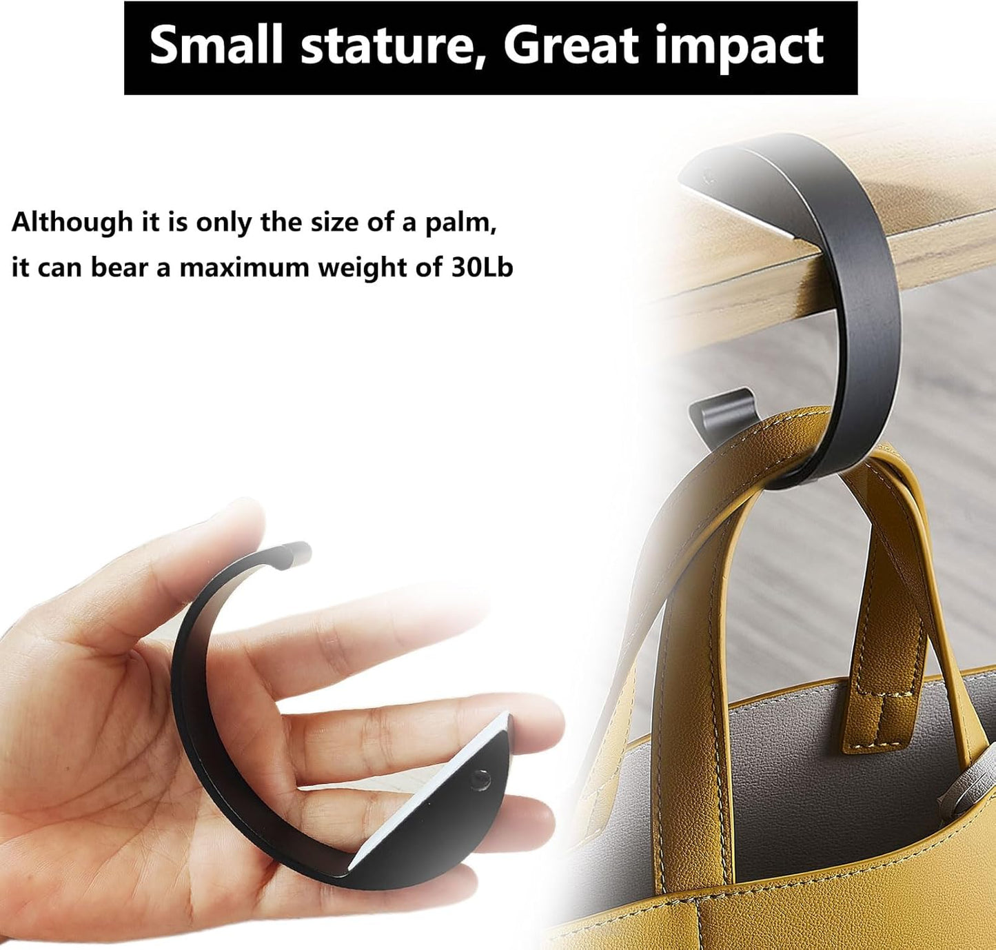 KISOY 2PCS C Shape Purse Hook for Table Handbag Hanger for Desk Heavy Duty Purse Hook Bag Holder Made of high-Strength Alloy Materials Hanger Various Heavy Items Desk Hook (C Shape(2 Black))