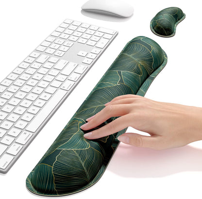 Dapesuom Enlarge Keyboard Wrist Rest, Memory Foam Wrist Cushion for Desk Mat Support, Cute Pain Relief Keyboard Mouse Pad Rests Set with Non-Slip Base for Gaming Laptop Office Computer, Elegant Flower