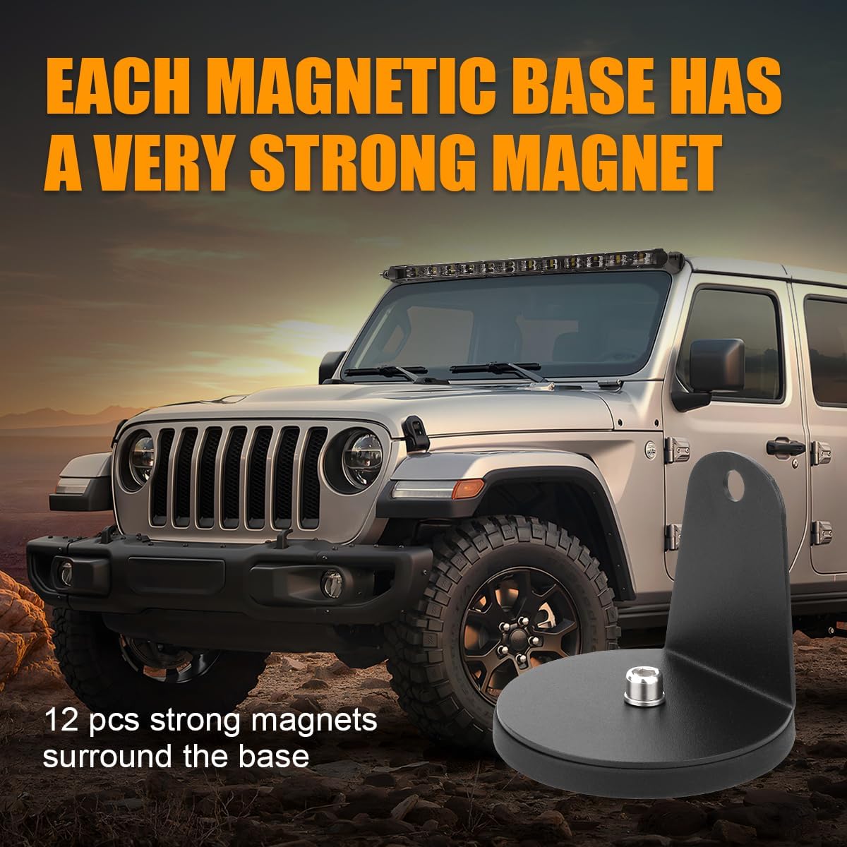 Magnetic Light Bar Mount, Powerful Magnetic Base LED Light Bar Mounting Brackets for Offroad Driving Lighting（2PCS）