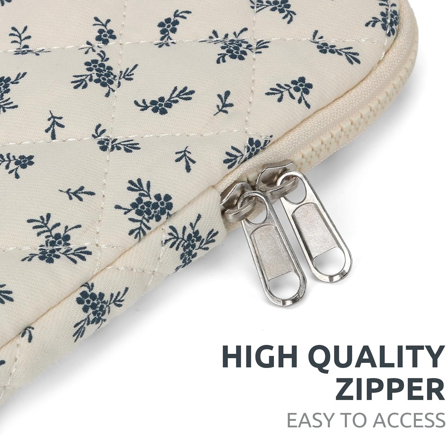 Puffy Laptop Sleeve 13 Inch Cute Quilted Laptop Protective Case Padded Floral Computer Sleeve for MacBook (A-Blue, 13 Inch)