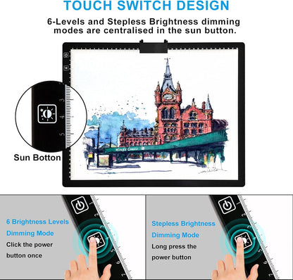 TOHETO A3 Light Pad, Rechargeable Light Board for Diamond Painting, Tracing Light Box with Stand and Clip, Light Table Lightbox for Tracing, Drawing