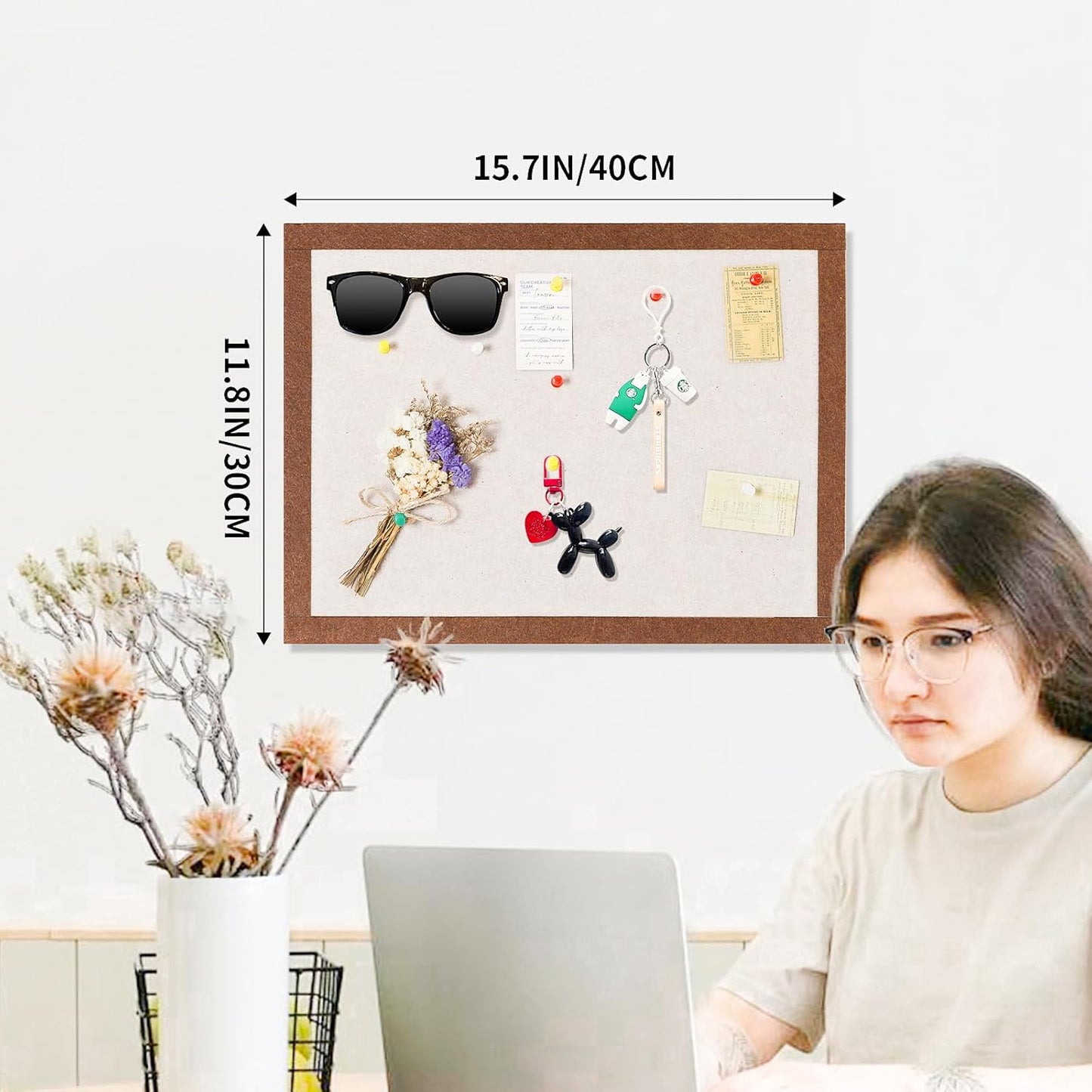 Felt Pin Board Bar Strips Bulletin Board for Bedrooms Offices Home Wall Decoration, Notice Board Self Adhesive Cork Board with 35 Push Pins for Paste Notes, Photos, Schedules
