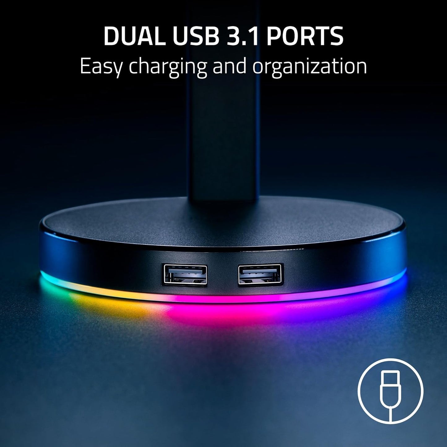 Razer Base Station V2 Chroma Headphone Headset Stand Holder: Chroma RGB Lighting - Taller Stand & Anti-Slip Ledge - USB Charging Ports - Anti-Slip Rubber Base - 3.5mm Port + Built-in DAC - Black