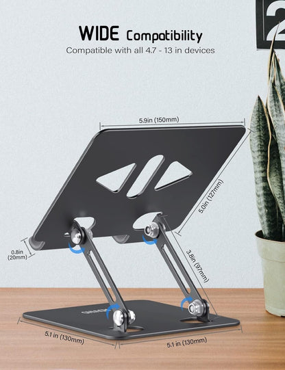 Aoviho Tablet Stand Holder for Desk, Adjustable Aluminum Desk Accessories, Stable Desktop Stand for Office Home,Compatible with iPad Pro Air Mini, Samsung Tablets, Rose Gold