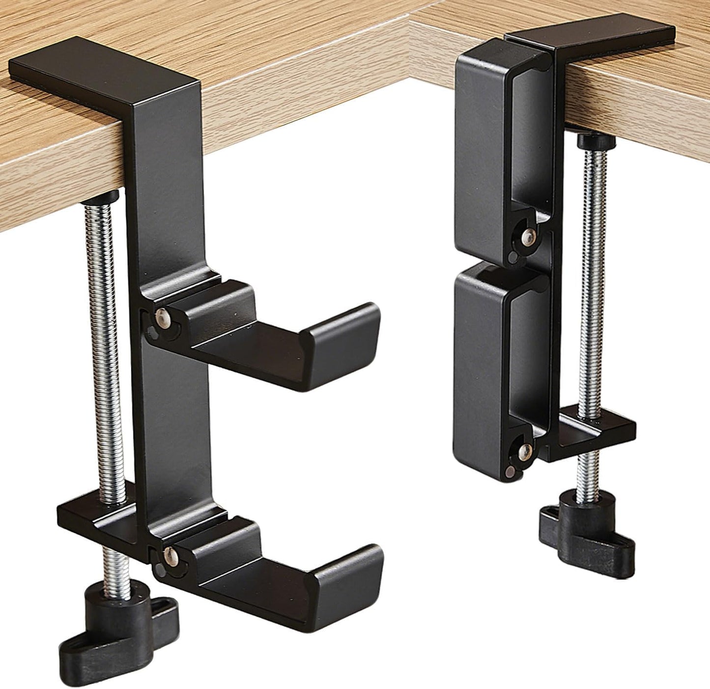 JAKO Headphone Stand for Desk, 3 Hooks Aluminum Alloy Headphone Holder (1 Foldable+2 Fixed) Space Saving Headset Stand Hook, Universal Fit PC Gaming Headsets Holder Desk Clamp for Office/Game Table