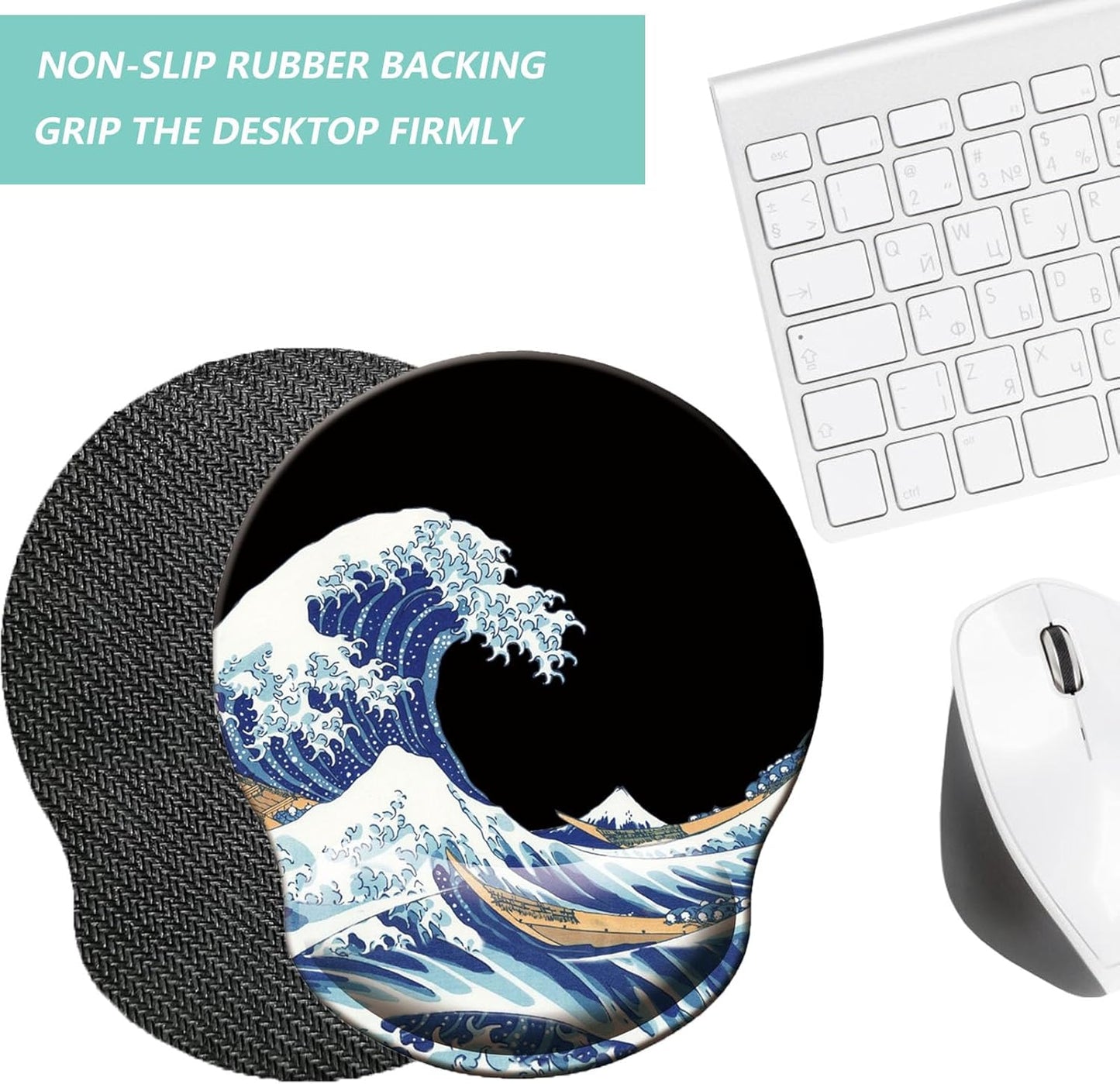 Mouse Pad with Wrist Support, Ergonomic Mouse Pad with Memory Foam Wrist Rest Cushion, Non-Slip Rubber Base Gaming Mice Pad for Home Office Computer Laptop, Flowers Grass
