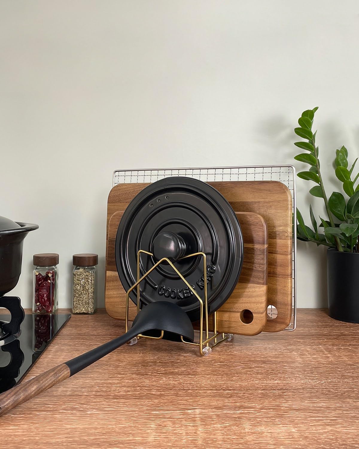SUNFICON Cutting Board Rack Chopping Board Organizer Stand Holder Kitchen Countertop Pots Pan Lids Rack Organizer Flat Steel 4.92 x 5.7 x 8.47 in. Black