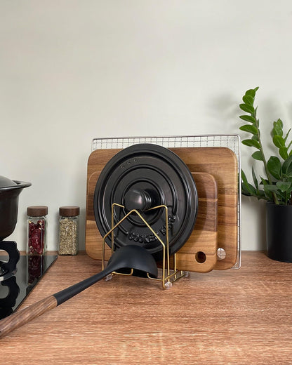 SUNFICON Cutting Board Rack Chopping Board Organizer Stand Holder Kitchen Countertop Pots Pan Lids Rack Organizer Flat Steel 4.92 x 5.7 x 8.47 in. Black