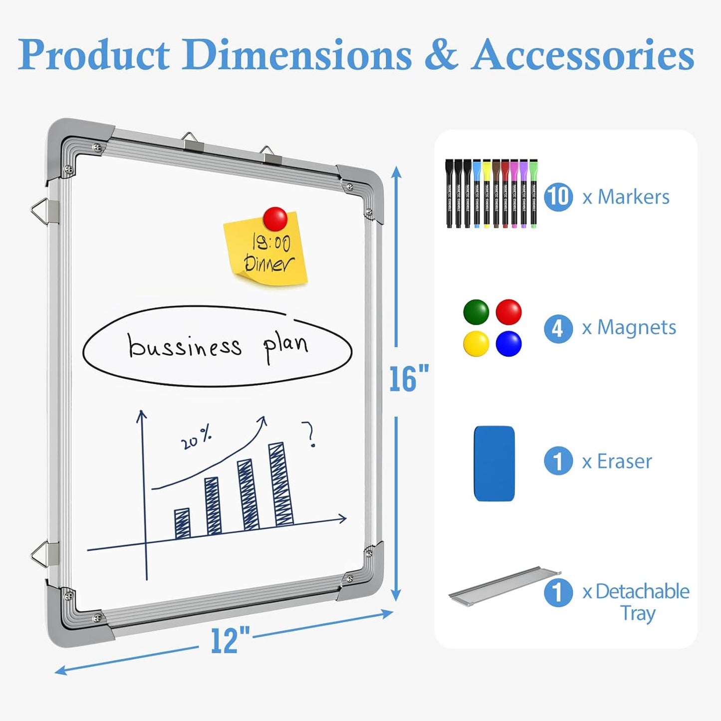 Magnetic Dry Erase White Board with Stand, 12'' x 16'' Desktop Weekly Schedule Board, 10 Markers, 4 Magnets, 1 Eraser, Double-Sided White Board Easel for Drawing School to Do List