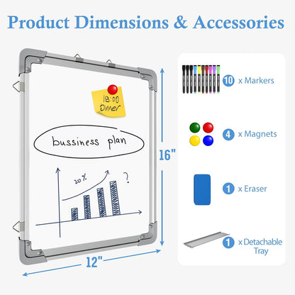 Magnetic Dry Erase White Board with Stand, 12'' x 16'' Desktop Weekly Schedule Board, 10 Markers, 4 Magnets, 1 Eraser, Double-Sided White Board Easel for Drawing School to Do List