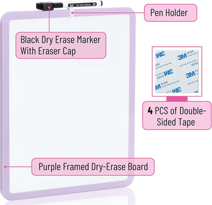 Mr. Pen- Dry Erase Board, 14” x 11” with a Black Dry Erase Marker, White Frame, Small Mini White Board for Students, Fridge, Wall, Locker, Includes Double Sided Tapes