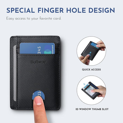 Buffway Slim Minimalist Front Pocket RFID Blocking Leather Wallets for Men and Women - Carbon Fiber Black - Colors B