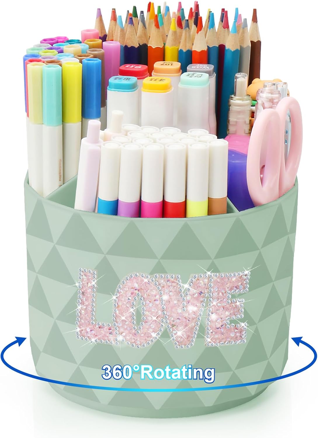 Desk Organizer, 360-Degree Rotating Pencil Pen Holders For Desk, Diamond Pattern Pen Organizer With 5 Compartments, Cute Desk Accessories Decor For Office, School,Home,Art Supply (White)
