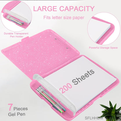 Glitter Clipboard with Storage,Storage Clipboard with Pen Holder,A4 Binder Clip Boards 8.5x11 with Low Profile Clip,Side Opening Sparkle Clipboards, Clipboards Folder for Office Supplies-Starry Black
