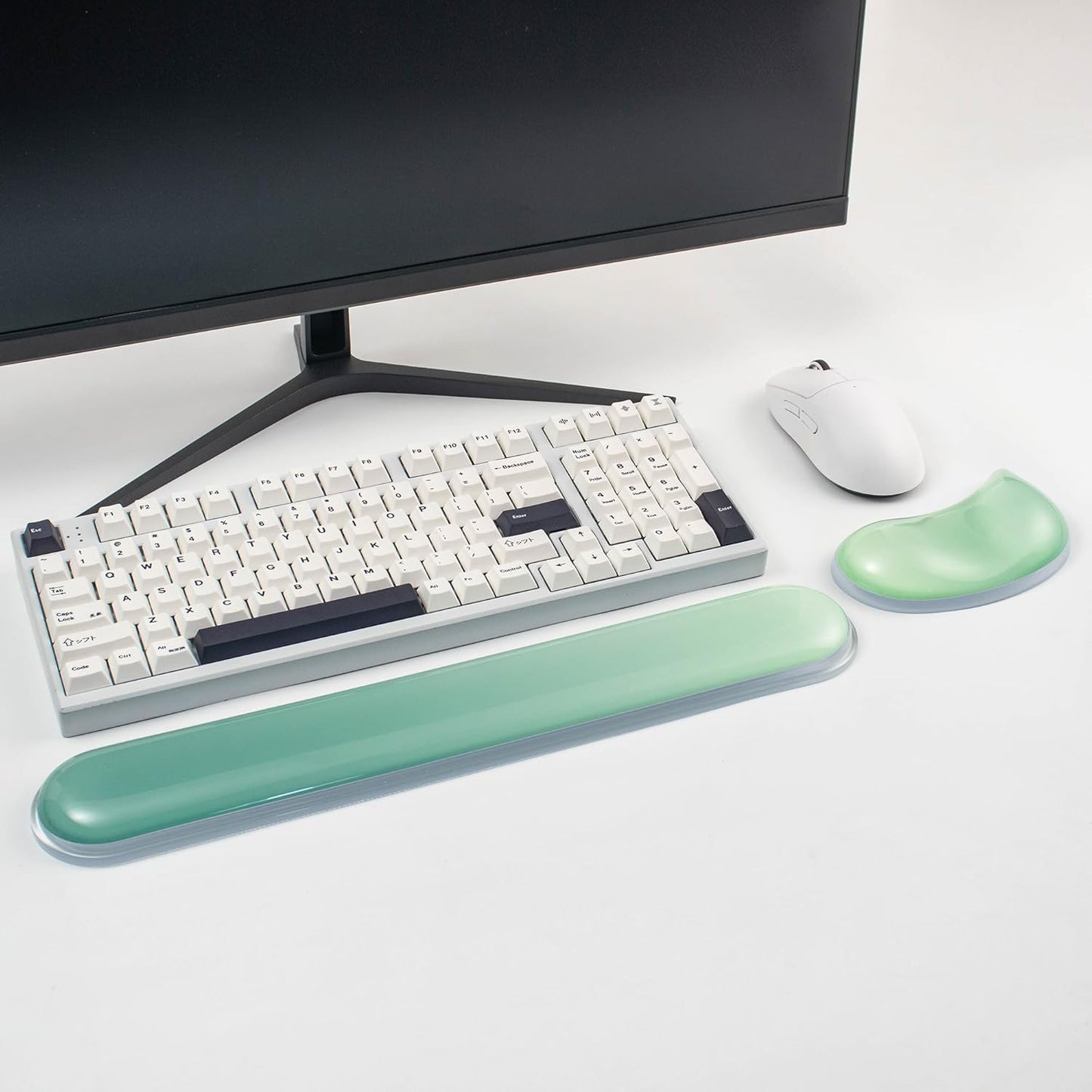 Gel Keyboard and Mouse Wrist Rest Set –White Clear Wrist Rest for Computer Keyboard 60%/68%/75%, Comfort & Support for Typing and Gaming