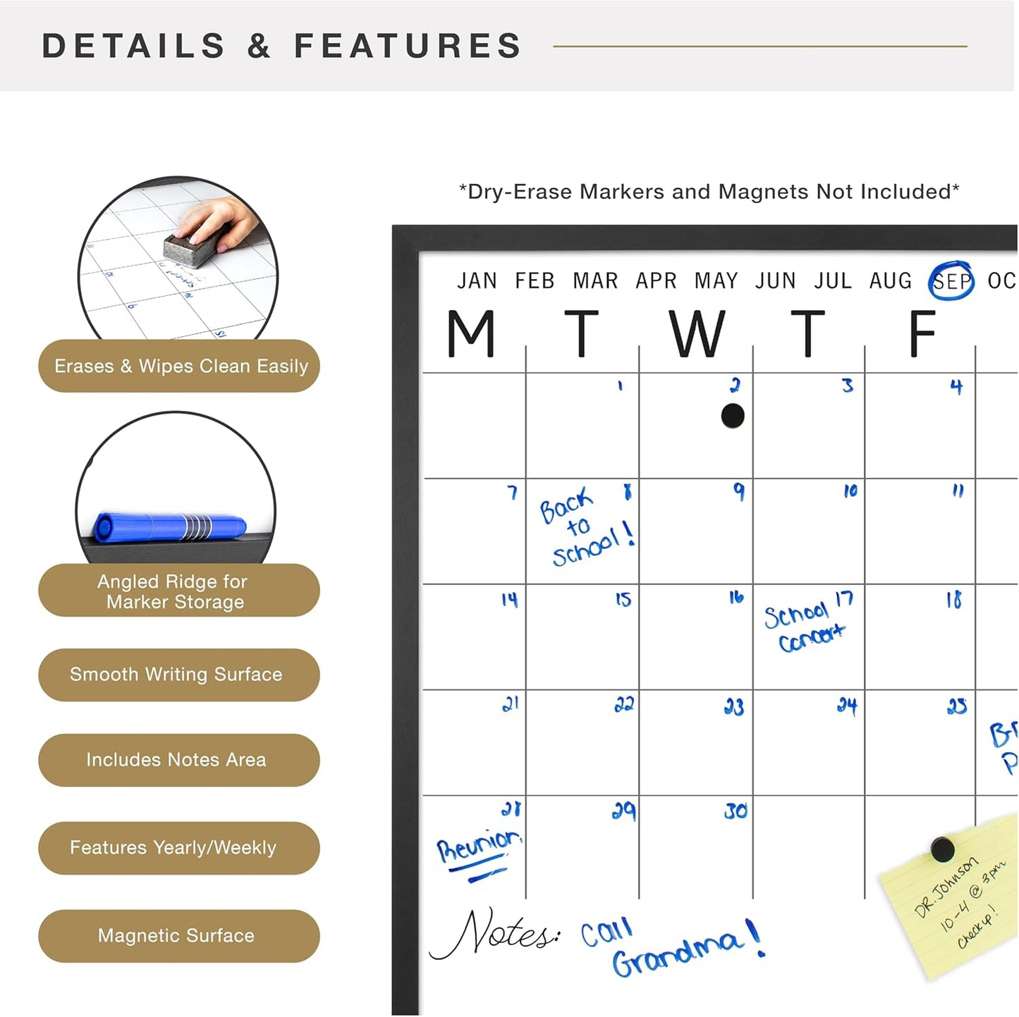 MCS Dry Erase Weekly Planner 11x24 Walnut Framed Calander Whiteboard for Wall, Plan Your Week with Family Weekly Planner for Dinners, Sports, Events & More