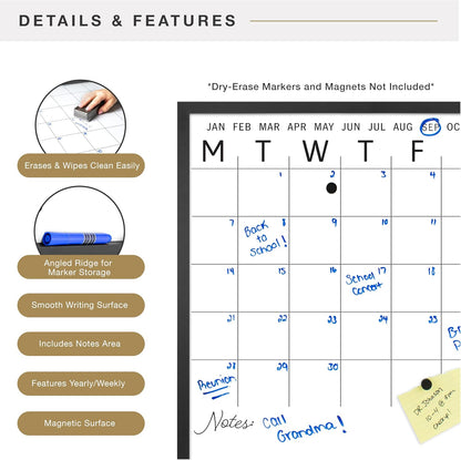 MCS Dry Erase Weekly Planner 11x24 Walnut Framed Calander Whiteboard for Wall, Plan Your Week with Family Weekly Planner for Dinners, Sports, Events & More