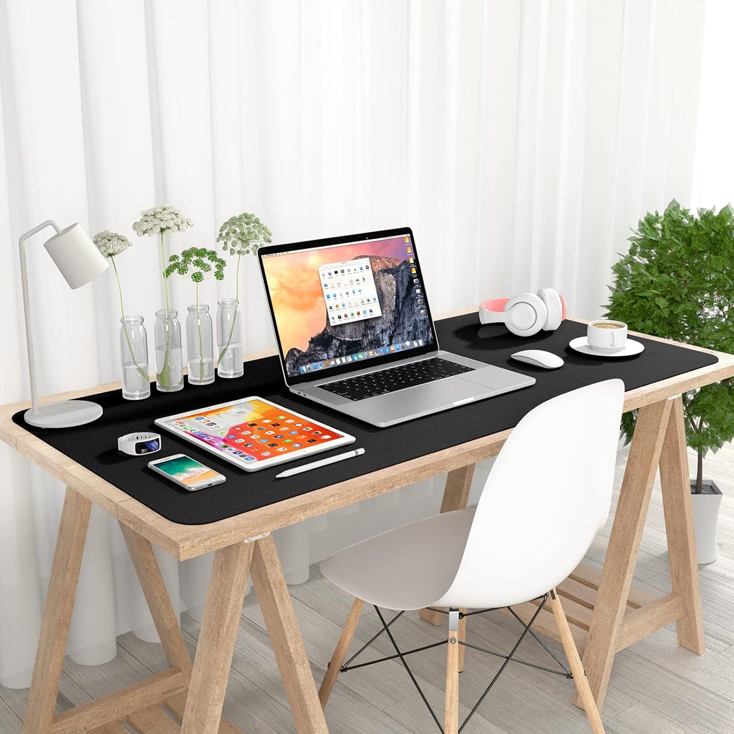Hsurbtra Desk Pad, 23.6" x 13.8" PU Leather Desk Mat, M Extended Mouse Pad, Waterproof Desktop Blotter Protector, Non-Slip Ultra Thin Small Laptop Keyboard Writing Mat for Office Home, Pink