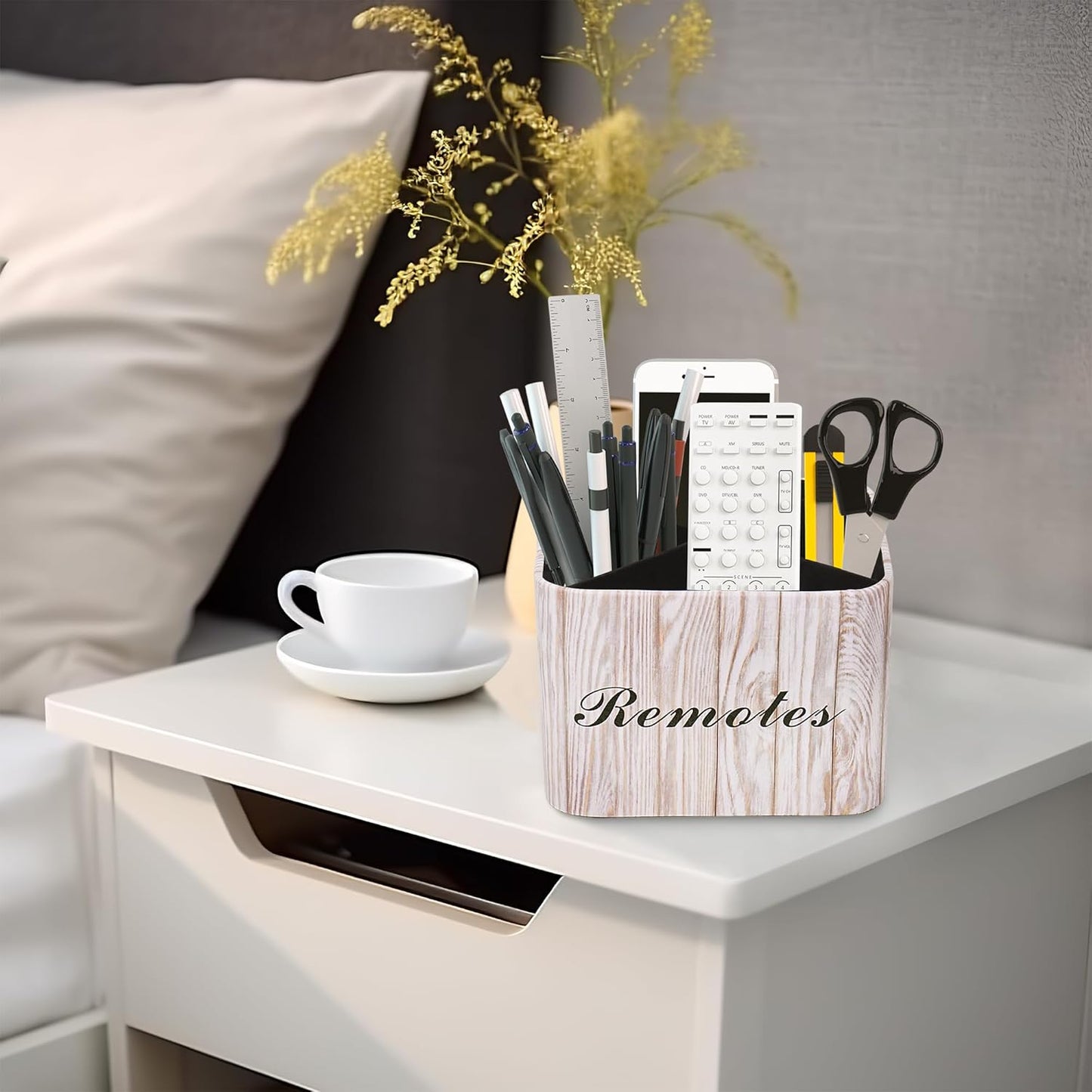 Round Leather Art Supply Organizer,Remote Control Holder,360 Degree Rotating,Multi-Functional Pencil Holder,4 Compartments Desktop Stationary Organizer(1-Fractal Flower) | Round - Colors A