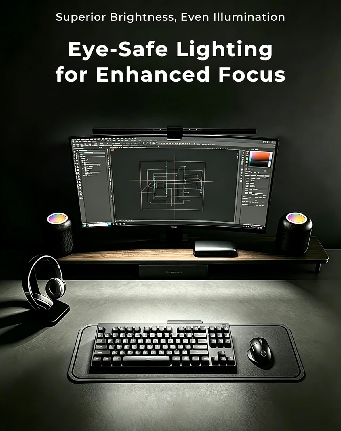 RGB Monitor Light Bar with Wireless Remote, Dual-Source Gaming Computer Lamp for Curved & Flat Monitors (0.39"-1.18"), Ambient Backlight, Stepless Dimming (Ra95), No Glare Desk Setup