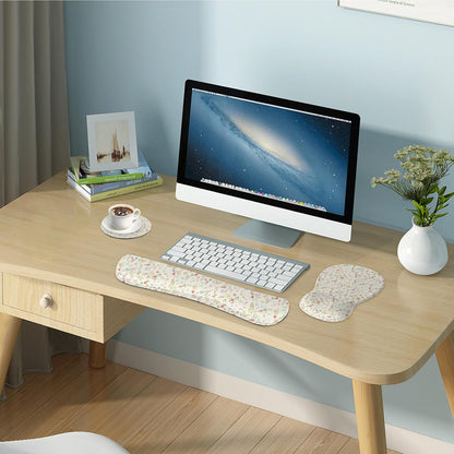 Wrist Rest Support for Mouse Pad Keyboard Set Circle Coaster Gaming Mouse Pad Ergonomic Gel Memory Foam Set for Computer, Laptop, Office, Pain Relief, Comfortably Typing Flowers KM-39