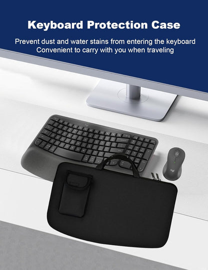 Portable Keyboard Travel Bag Shockproof Waterproof Dustproof Protective Neoprene Sleeve Compatible with Logitech Wave Keys Wavy Keyboard MK670 /Wireless Ergonomic Keyboards Mouse Combo (Black)