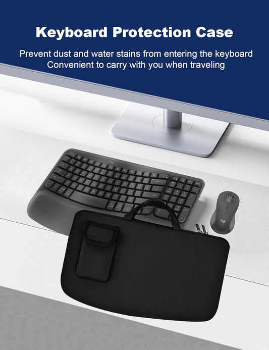 Portable Keyboard Travel Bag Shockproof Waterproof Dustproof Protective Neoprene Sleeve Compatible with Logitech Wave Keys Wavy Keyboard MK670 /Wireless Ergonomic Keyboards Mouse Combo (Black)