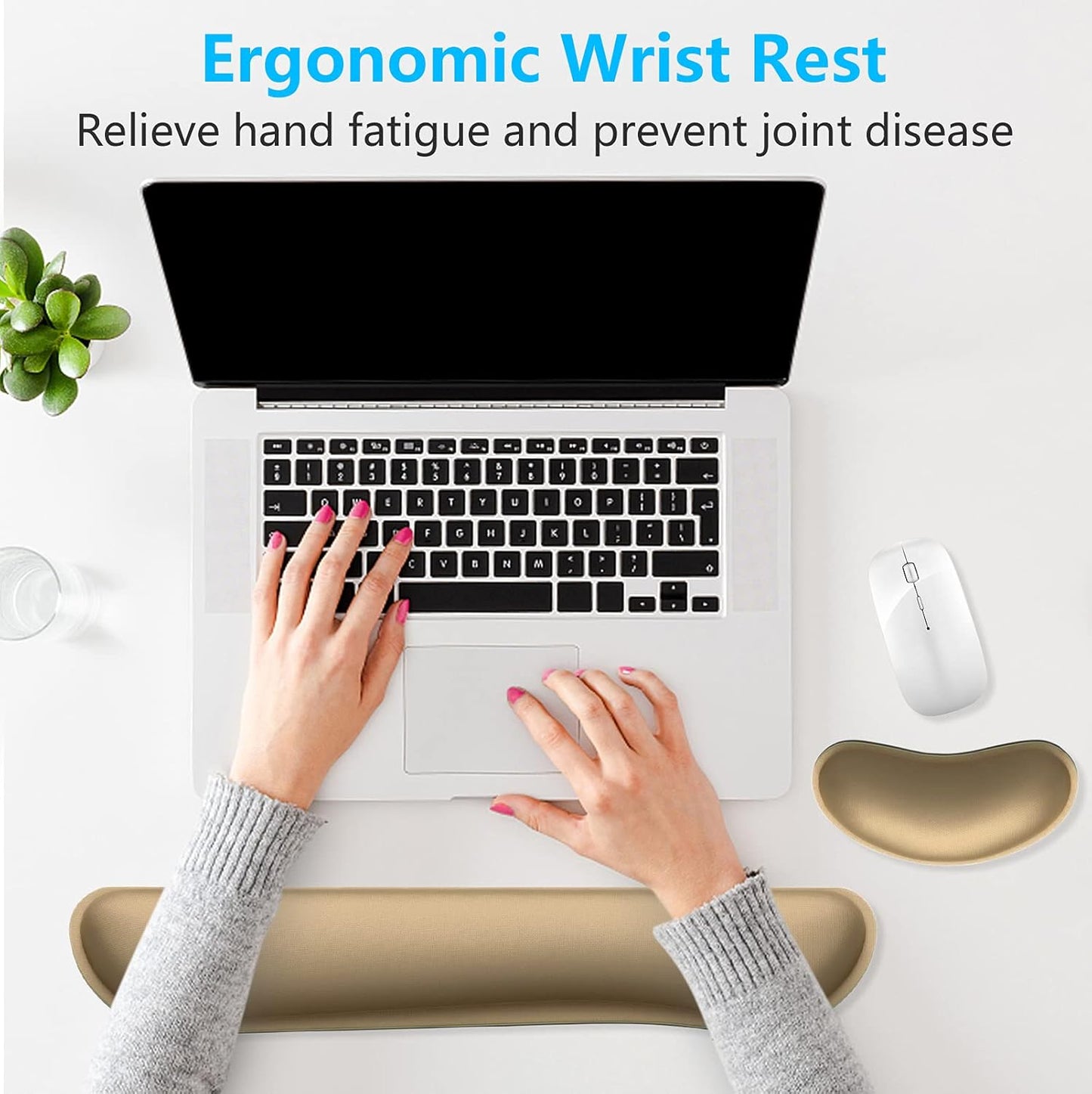 Dapesuom Enlarge Keyboard Wrist Rest, Memory Foam Keyboard Wrist Cushion for Computer Desk Mats Support, Pain Relief Ergonomic Mouse Pad Rests with Non-Slip Base for Gaming, Laptop, Radiant Orchid