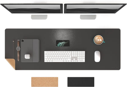 RENMTURE Dual-Sided Mouse Pad, Natural Cork & PU Leather Large Desk Pad for Office and Home Work, Desk Protector Non-Slip, Waterproof, Easy Clean (Olive Green, 32"x16")