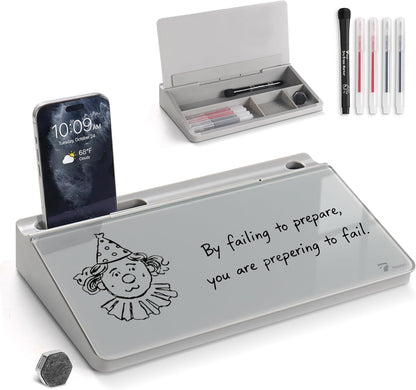 TOWON Small Compact Glass Desktop Whiteboard with Storage – 12 x 7 in Dry Erase Board for Desk, Home Office, School | Includes 5 Markers, Eraser & Holder | Space-Saving Organizer, Aesthetic Rose Gold