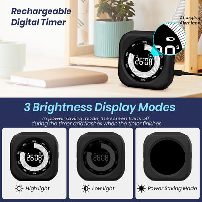 PERSUPER Visual Timer for Kids, 10 Hours Countdown/Up, with Rechargeable, 3 Volume Levels, 3 Brightness Display, and Magnetic, Homeschool Study Tool, Large Digital Timers for Classroom, Kitchen