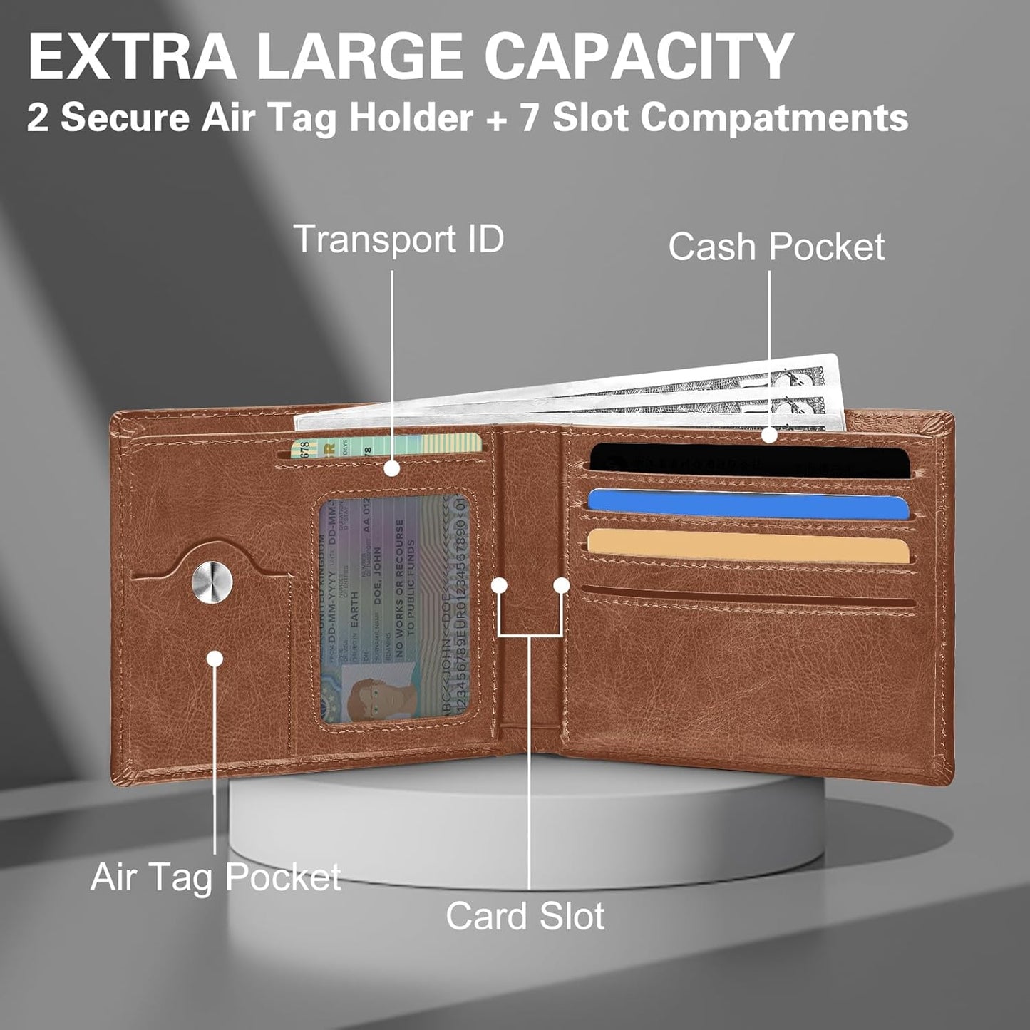 GIPUSSON Slim Leather Wallet for Men Airtag Hidden, Large Bifold Mens Wallet RFID Blocking with ID Windows, Credit Card Holder for Men Wallet