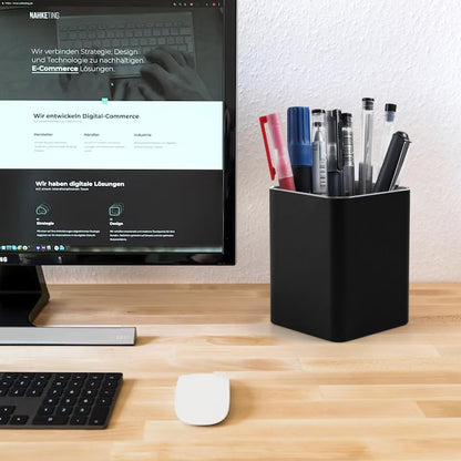 RQB Metal Pen Holder for Desk Square Aluminum Desktop Organizer and Makeup Brush Holder Storage Box for Office, School, Home, and Kids, Non-slip silicone 4×3.15inch-Gray
