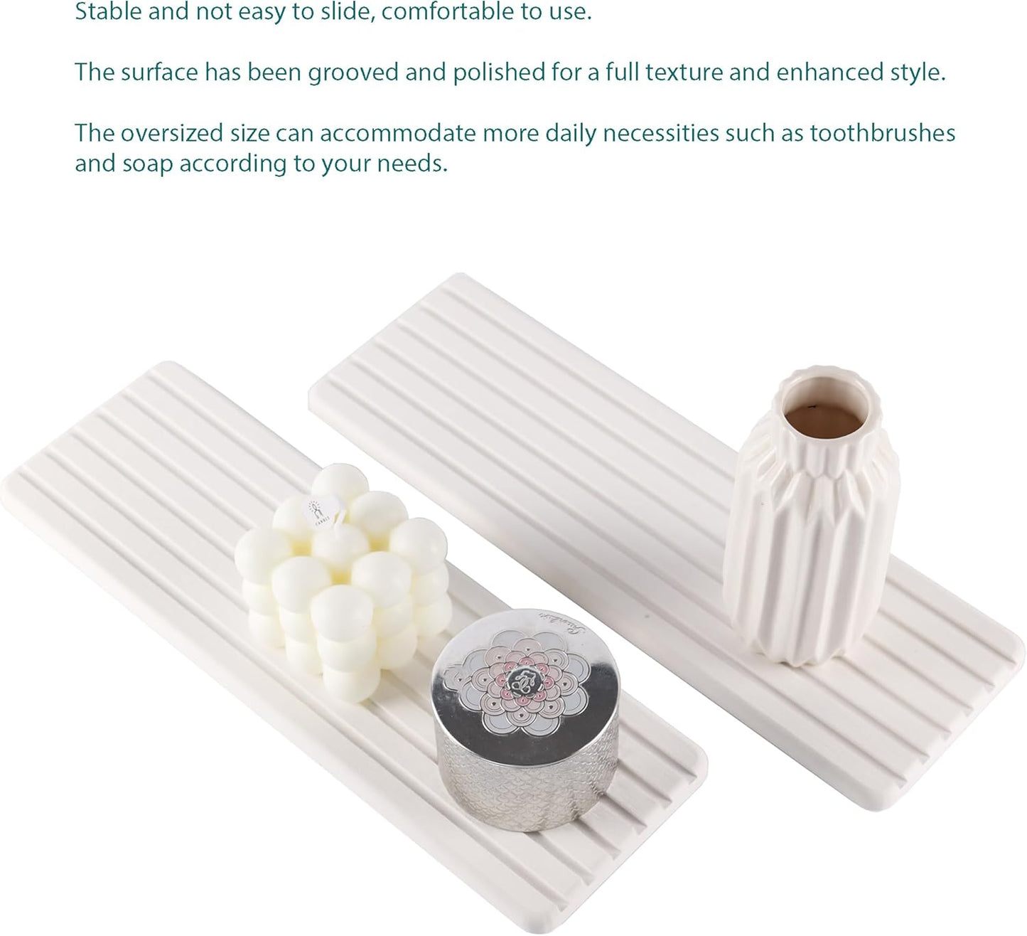 NiuYichee 2 PCS Water Absorbent diatomite Coasters, 8.3" x 4" Water Absorbing Stone Tray for Sink, Stone Drying mat for Kitchen Counter, Stone soap Tray Used for Hand Soaps & toiletries & Plants