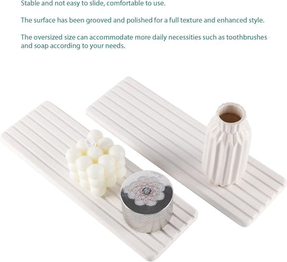 NiuYichee 2 PCS Water Absorbent diatomite Coasters, 8.3" x 4" Water Absorbing Stone Tray for Sink, Stone Drying mat for Kitchen Counter, Stone soap Tray Used for Hand Soaps & toiletries & Plants