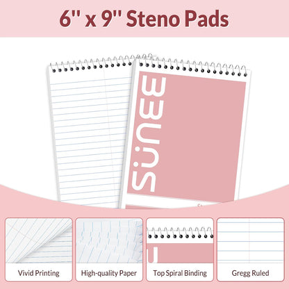 SUNEE 2 Pack Steno Pads 6x9, Gregg Rule, 60 Sheets, Spiral Notebook 6x9, White Paper, Take Notes with Top Spiral Notebook, for School, University, College, Work, Office, Yellow