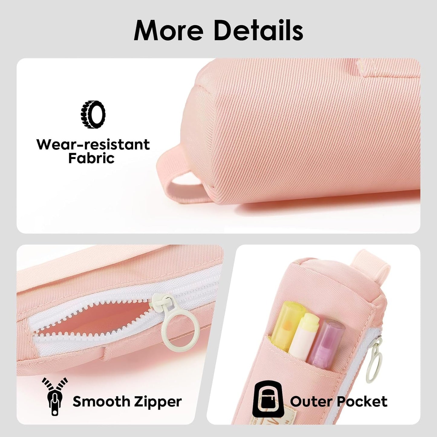 MoKo Pen Holder for Notebook, Pencil Pouch with Adjustable Elastic Band, Slim Portable Zipper Pen Pouch Holder for Planners, Journals, Book, Pink