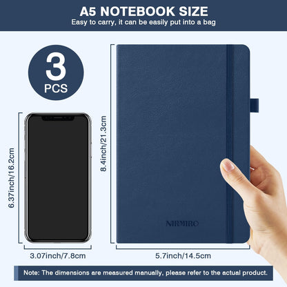 NIRMIRO 3 Pack Pocket Notebook Journals, Small Notepad Notebooks for Note Taking, A6 Mini Note pads with Pen Holder, 408 Lined Pages, 3.7" x 5.7", Black, Brown, Blue