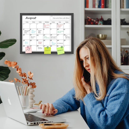 Calendar Whiteboard for Wall, TANKEE 17x13 Inches Whiteboard Calendar Cork Board Combo, Small Magnetic White Board with Wood Framed, Hanging Dry Erase Board for Kitchen Home Office School Planner