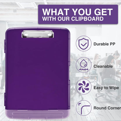 Sooez Clipboard with Storage, Clip Board 8.5 x 11 with Pen Holder, Plastic Organization Case Box for Letter Legal A4 Size Paper, Low Profile Clip, Nurses Teachers Must Haves, School & Office Supplies