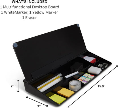 GAROOD Desktop Whiteboard with Storage Desk White Board Desk Board Glass White Board with Stand Home Office Organizer Phone Holder 15.8X7X2 inches