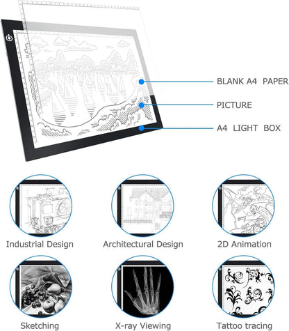 LitEnergy A3 Copy Light Board Tracing Box, Ultra-Thin Adjustable Drawing Tablet USB Power Artcraft LED Tracer Pad for Diamond Art Painting Accessories, Streaming, Sketching, Animation, Stenciling