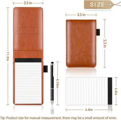 7 Pieces Small Notepads Holder Set, Pocket Notebook with pen, Included 5 Pieces Refills 3 x 5 Inch, 30 Lined Paper Per Note Pad (Black)
