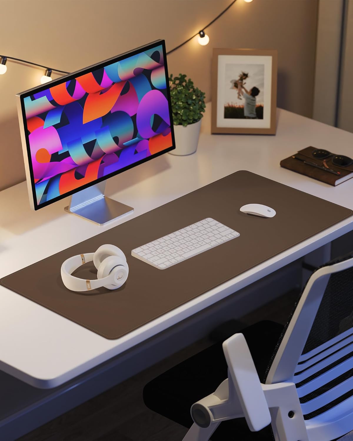AFIING Desk Pad Protector 23.6" x 13.7" - Non-Slip Waterproof PU Leather Desk Mat for Mouse, Keyboard, Laptop, Office and Home Workspace (Beige)