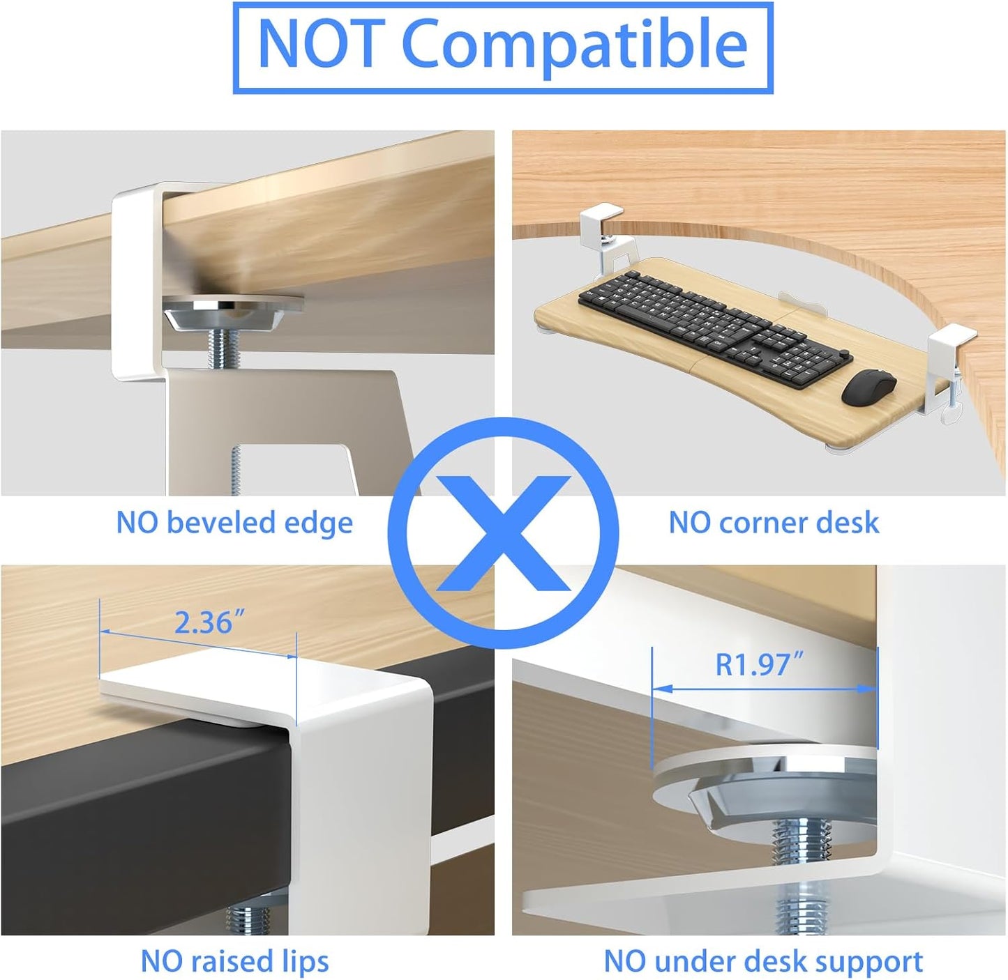 suptek Keyboard Tray Under Desk Pull Out with C Clamp Mount, Computer Keyboard & Mouse Tray, 25.6 (30 Including Clamps) x 11.8 inch Slide-Out Platform Computer Drawer for Typing, Black, DSF1