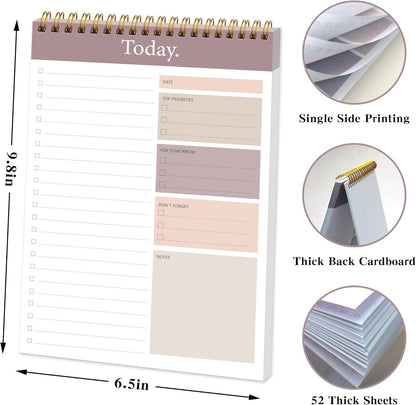 104 Pgs To Do List Notepad - Daily Planner Notepad Undated 52 Duplex-Printed Undated Sheets Tear Off, 6.5" x 9.8" Checklist Productivity Organizer with Hourly Schedule for Tasks